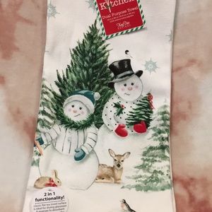 Christmas Winter Holiday Snowmen Forest Kitchen Towel Cotton NWT 16x26”
